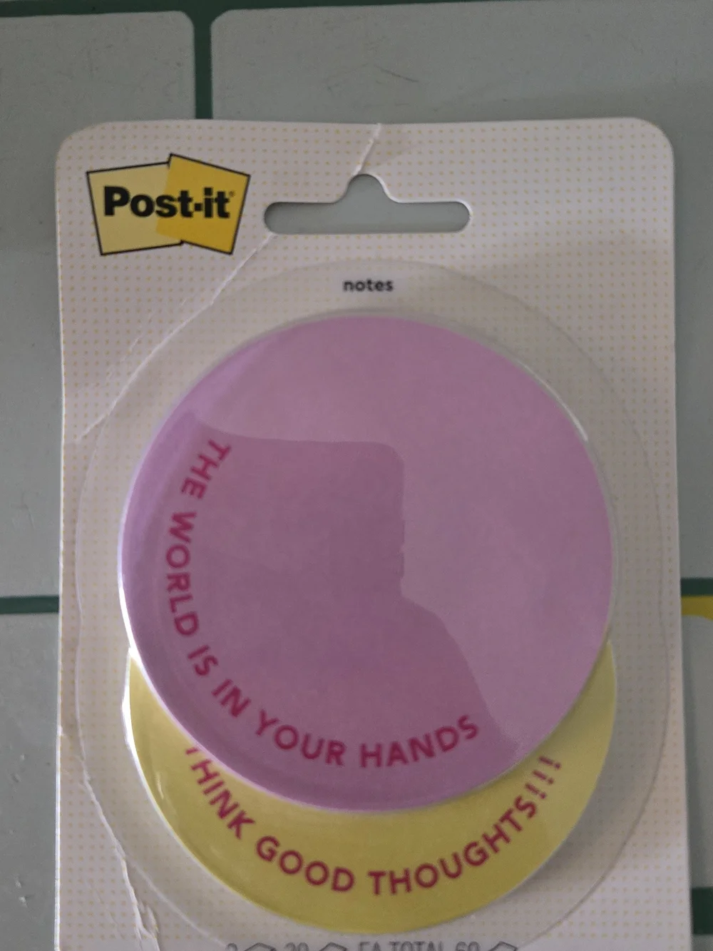 BN Post-It Sticky Notes Think Good Thoughts The World is in Your Hands Quote